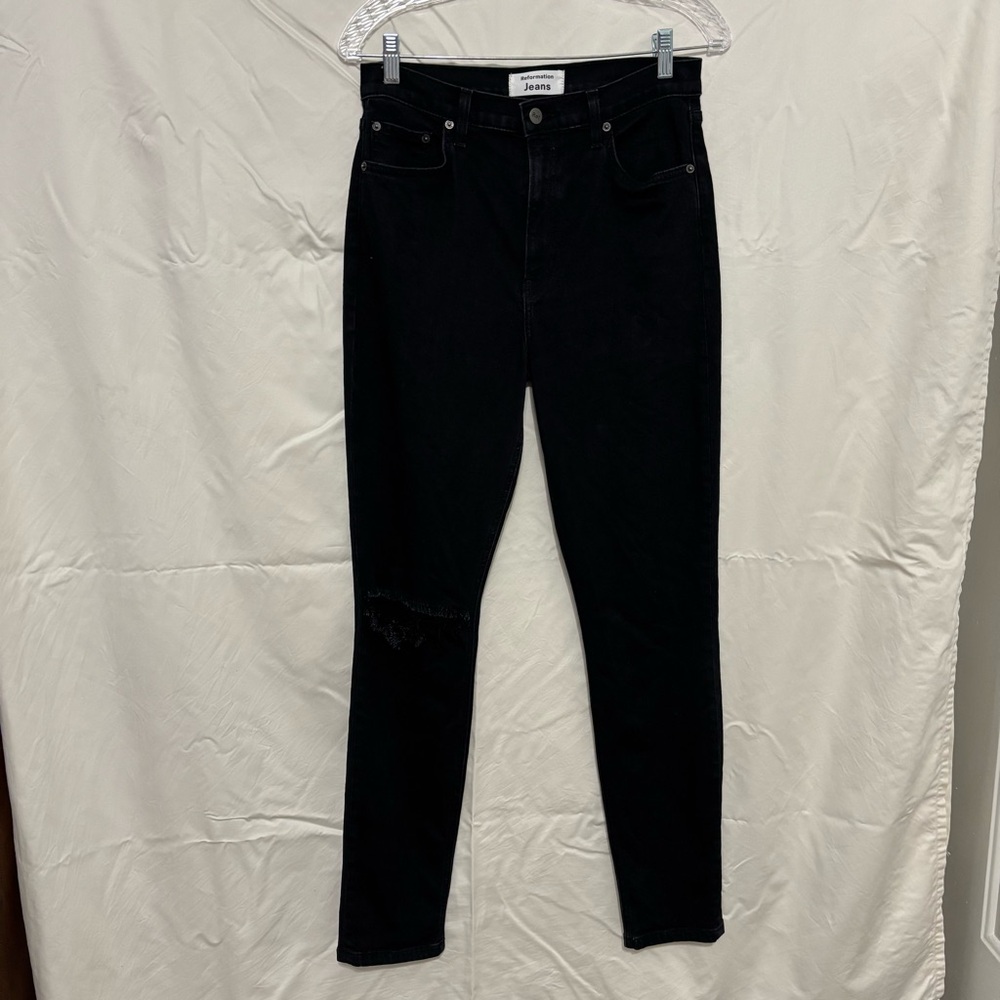 Reformation Black High & Skinny Jeans Distressed Knee Size 29